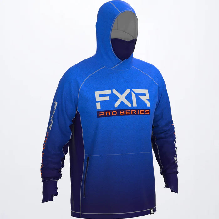 M Tournament Pro Hybrid UPF PO Hoodie - XL - Blu Fd Hthr/Org